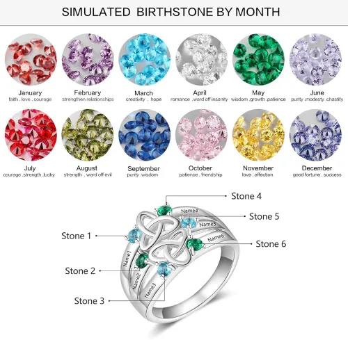 Miniatura 2 de 6 anillos de imitación de piedras natales para madres para mujer grabados anillos familiares para abuela mujeres anillos para regalo de día