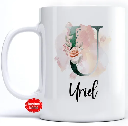 Miniatura 28 de PREZZY Taza personalizada con letra N con inicial, monograma personalizado, taza de café floral, regalos para mujeres, hombres, familiares, amigos