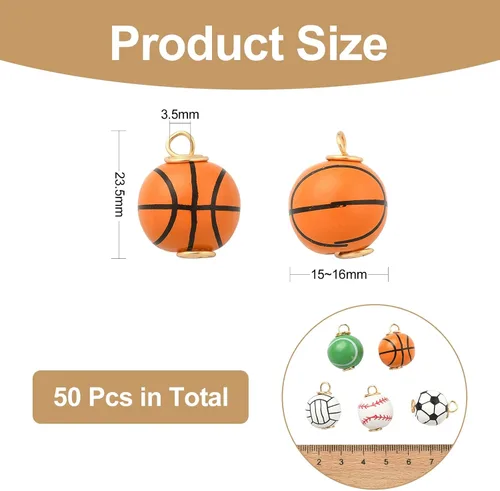 Miniatura 3 de LiQunSweet 50 cuentas deportivas de madera al azar envueltas en alambre redondas de fútbol, voleibol, tenis, baloncesto, sóftbol, béisbol, pelota