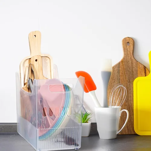 Miniatura 6 de Beeveer 4 cubos organizadores de plástico para congelador con rueda, organizador de despensa de cocina, contenedores de almacenamiento de aperitivos