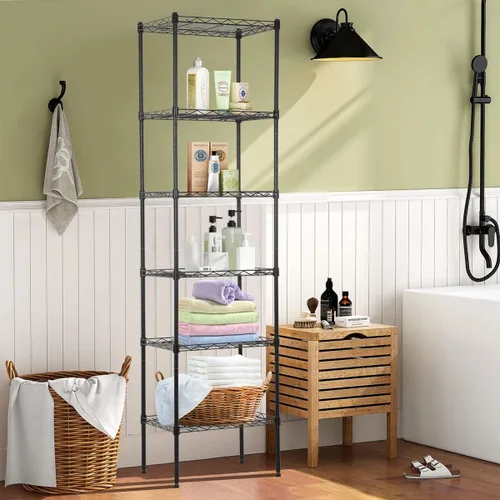 Miniatura 16 de Estantería de alambre de 6 niveles con ruedas, estantes de almacenamiento resistentes, organizador de cocina de garaje NSF, estante de alambre Negro