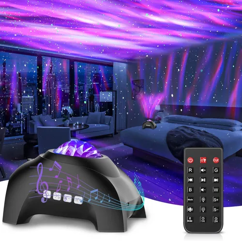 Miniatura 9 de Proyector de galaxia, CIMELR Proyector de estrellas Luz nocturna con altavoz Bluetooth, máquina de ruido blanco, control remoto - Proyector Aurora