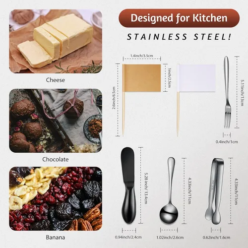 Miniatura 2 de 14 piezas de accesorios para tabla de embutidos, juego de cuchillos para untar queso, utensilios de embutidos de acero inoxidable, cuchillos Negro