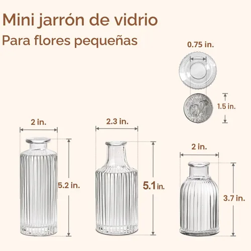 Miniatura 3 de ComSaf Juego de jarrones de brotes de vidrio de 3, jarrones de flores pequeños a granel, jarrones mini acanalados para centros de mesa, jarrón