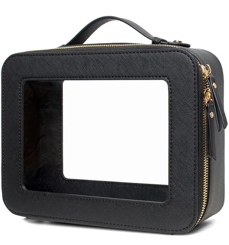 LETGO Bolsas de maquillaje transparentes - Bolsas de aseo aprobadas por la TSA con cremallera, bolsa de aseo transparente, Transparente Large-Negro