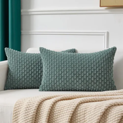 Miniatura 75 de Kevin Textile - Juego de 2 fundas de almohada decorativas de pana de 22 x 22 pulgadas, suaves, estilo bohemio, a rayas, decoración moderna del hogar
