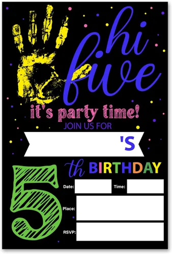 VAHATAN Hola Cinco Invitaciones para fiesta de 5º cumpleaños, 20 paquetes, invitaciones de cumpleaños de 5 años con sobres, tarjetas de invitación