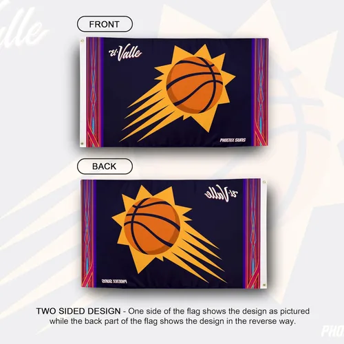 Miniatura 2 de Desert Cactus Bandera de los Phoenix Suns NBA 100% poliéster para interiores y exteriores, 3 x 5 pies, banderas del equipo de la Asociación Nacional