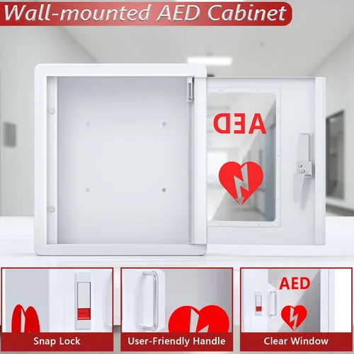 Miniatura 5 de NLShan Soporte de pared AED para gabinete: caja de almacenamiento de acero para desfibrilador con ventana transparente de PVC y asa