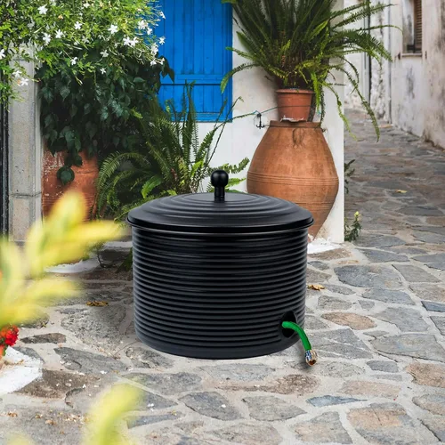 Miniatura 6 de Olla de almacenamiento para manguera de jardín con tapa, acanalada antigua, contenedor de manguera de agua para uso en exteriores o interiores