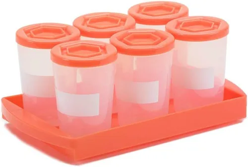 Miniatura 5 de Recipientes de almacenamiento de alimentos para bebés con tapas entrelazadas, paquete de 6 tarros de plástico reutilizables a prueba de fugas de 4