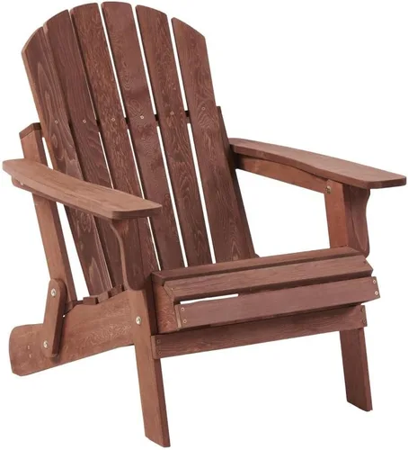 Miniatura 7 de Juego de 2 sillas Adirondack plegables de madera para exteriores con respaldo premontado en marrón claro, silla de patio de madera maciza
