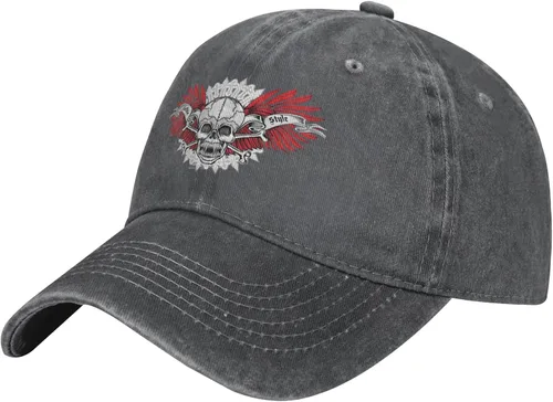 Cowboy Hat Trendy Hats for Man and Women Djustable Four Season Outdoor Baseball Cap of Hell Skull with Angel Deep Heather