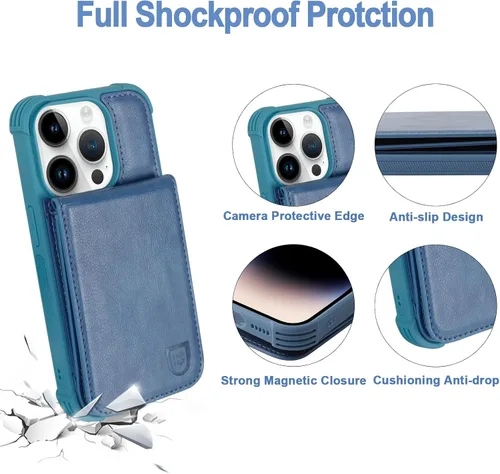 Miniatura 3 de VANAVAGY Funda tipo cartera compatible con iPhone 14 Pro para mujeres y hombres, de piel sintética, cierre magnético, con bloqueo RFID, tarjetero