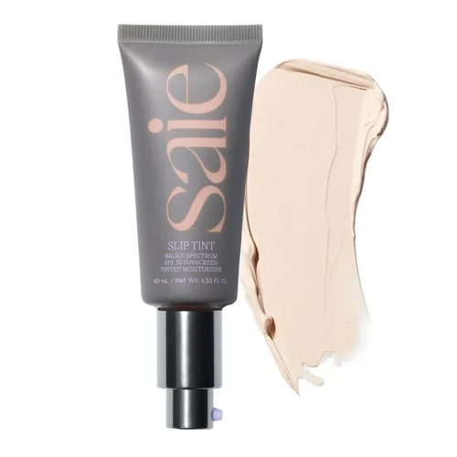 Saie Slip Tint - Hidratante teñido con SPF 35, cobertura ligera, tinte brillante para la piel y protector solar mineral para rostro con ácido