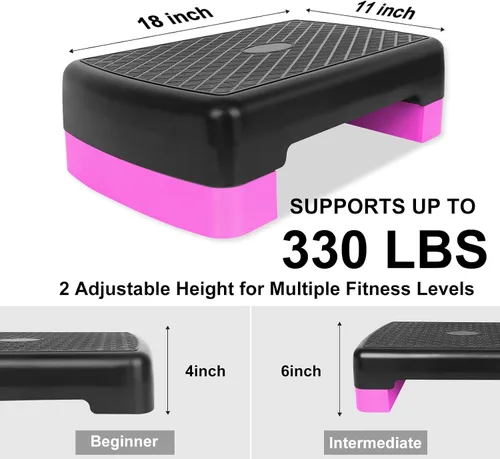 Miniatura 2 de Plataforma aeróbica de altura ajustable de 4 a 6 pulgadas, equipo de fitness, entrenamiento paso a paso, plataforma de ejercicios con 2 elevadores