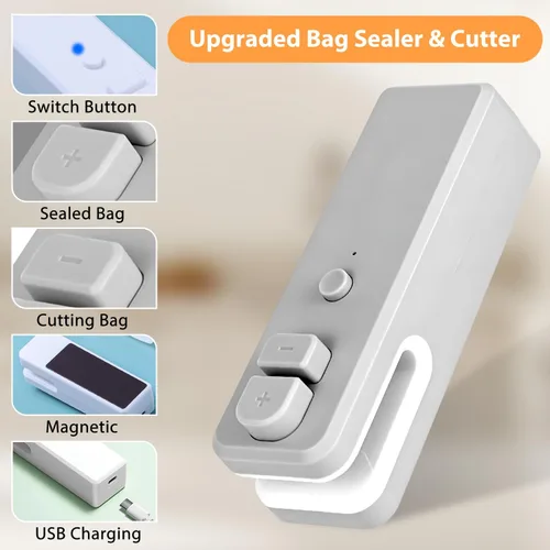 Miniatura 6 de Mini sellador de bolsas 2 en 1 sellador térmico y cortador, sellador de bolsas para aperitivos, resellador de bolsas de batería de litio para bolsas