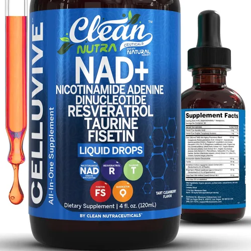 Clean Nutra NAD Suplemento Líquido Gotas Resveratrol Polifenoles Liposomal Taurina Fisetina Extracto de Semilla de Uva Hierba Carmín Fo Ti Anti