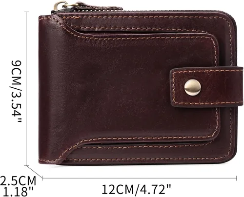 Miniatura 28 de GOIACII Cartera con cremallera para hombre, de piel auténtica, con bloqueo RFID, con cremallera, bolsillo para monedas, para identificación, con Café