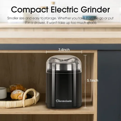 Miniatura 5 de Hermolante Molinillo de especias para hierbas, molinillo de hierbas de 200 W con hoja de acero inoxidable y cepillo de limpieza, molinillo eléctrico