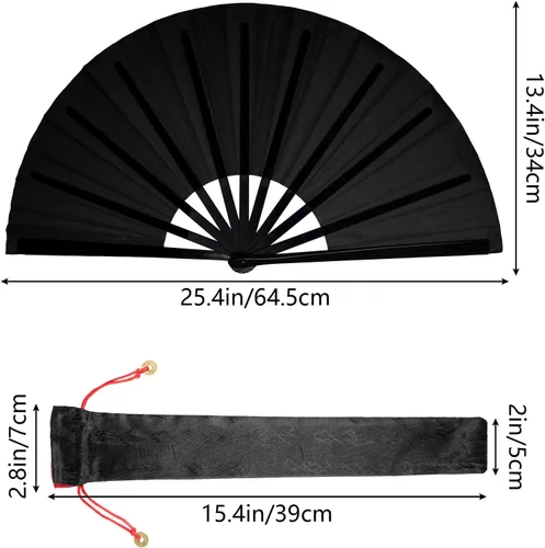 Miniatura 2 de Nydotd Paquete de 2 ventiladores plegables de mano grandes para fanáticos rave, tela de nailon plegable con funda de soporte para hombres y mujeres