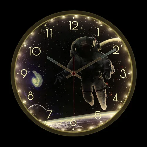 Miniatura 8 de Spaceman - Reloj de pared con tema de astronauta, 12 pulgadas, luz nocturna luminosa y silenciosa, reloj de pared con movimiento silencioso
