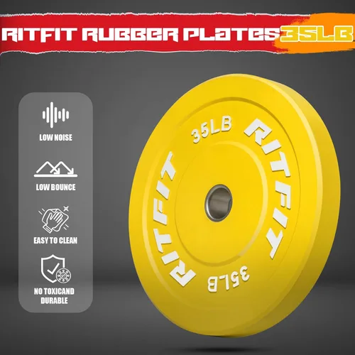 Miniatura 4 de RitFit Color Coded Bumper Plate, Olympic Bumper Plate for Barbell, 2-Inch Bumper Weight Plates With Steel Insert, rubber weight plates for Strength