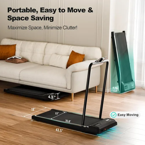 Miniatura 5 de Caminadora 3 en 1 para usar debajo del escritorio para oficina en casa con motor de 2.5 HP/4.0 MPH/45 dB, almohadilla para caminar con mango de Negro