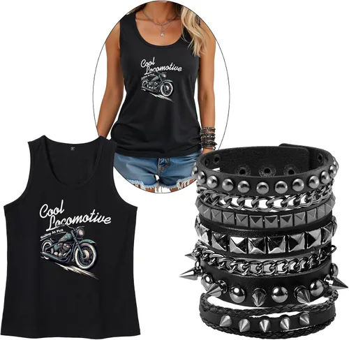 Miniatura 15 de Eigso Pulseras de cuero punk rock para hombres y mujeres, estilo retro, vintage, cadena de los años 80, para hombre y mujer