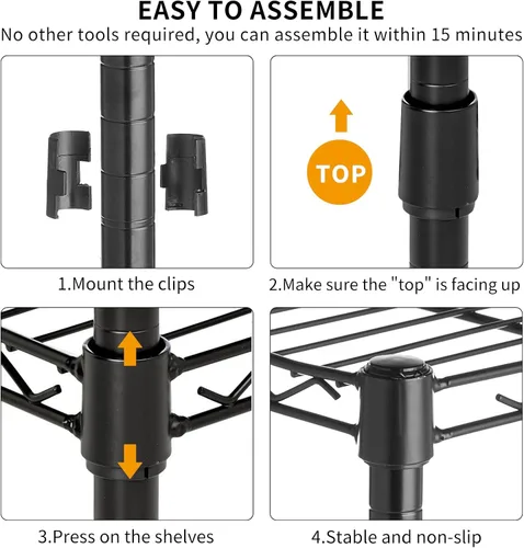 Miniatura 6 de Estantería de alambre ajustable de 3 niveles, estantes de metal con patas niveladoras, estante de almacenamiento para armario, cocina, baño, estante
