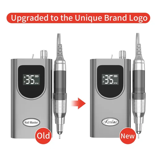 Miniatura 2 de Kredioo Taladro de uñas eléctrico profesional de 35000 rpm, máquina Efile portátil recargable, kit de 6 puntas para quitar uñas de gel acrílico, Gris