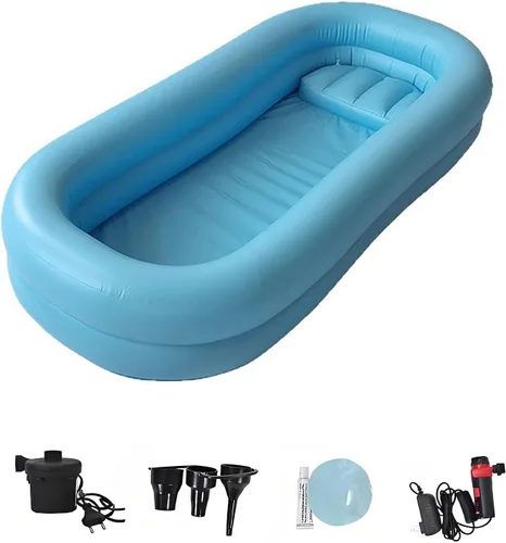 Miniatura 9 de Bañera inflable portátil para adultos, kit de ducha de cabecera de PVC con almohada, incluye bomba de aire y bolsa de agua, ideal para ancianos