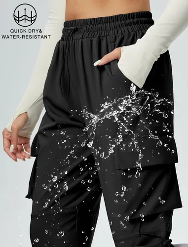 Miniatura 6 de Pantalones cargo de secado rápido, ligeros, tácticos, con 6 bolsillos, para mujer, cintura elástica y resistente al agua