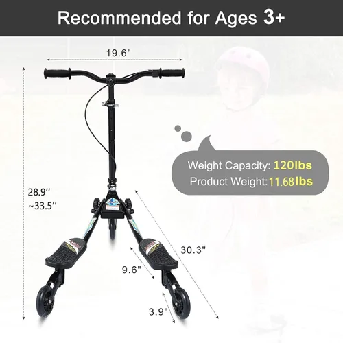 Miniatura 4 de Swing Scooter for Kids, 3 Wheels Foldable Wiggle Kick Scooter Push Drifting with 4 Adjustable Handlebar & 2 Rear LED Wheel for Boys and Girls Ages