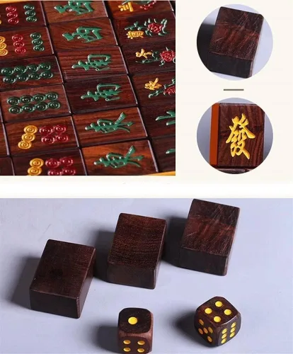 Miniatura 3 de Juego de mahjong chino, juego de 144 mini mahjong, juego de mahjong chino con caja de madera, azulejos de Mahjong para viajes, fiesta, juego familiar