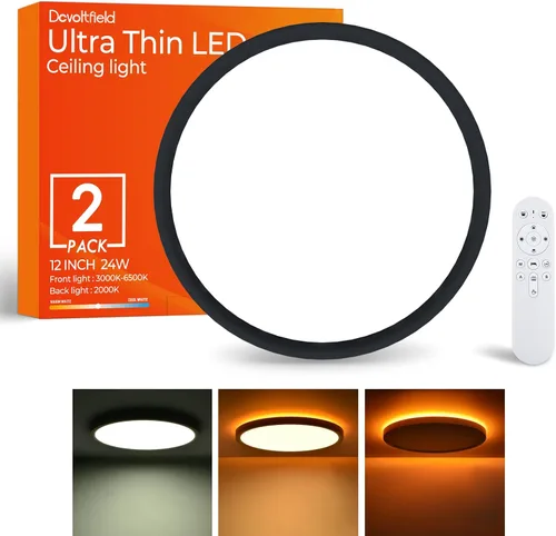 Miniatura 15 de Lámpara de techo LED regulable con control remoto, 24 W, 2640 lúmenes, 12 pulgadas, luz nocturna cálida de 2000 K y 3000 K-6500 K, moderna lámpara
