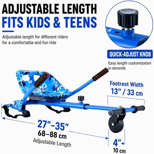 Miniatura 7 de Eco-Friendly Hoverboard Seat Attachment Colorful Printed Seat, Swivel Wheel & Adjustable Length, Fits 6.5", 8", 8.5" & 10" Hoverboards for Kids &