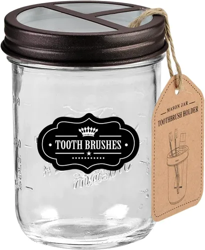 Miniatura 10 de Mason Jar - Soporte para cepillos de dientes – Bronce – con vidrio genuino de 16 onzas Mason Jar para tarro Mason de boca regular, acero inoxidable