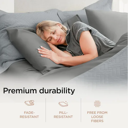 Miniatura 4 de Threadmill Sábanas 100% algodón Supima, sábanas de algodón de 1200 hilos para cama tamaño California King, juego de sábanas de 4 piezas, color gris