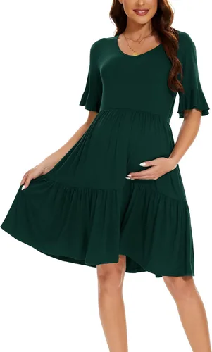 Miniatura 3 de Smallshow Vestido de maternidad para mujer, con volantes, manga corta, ropa de embarazo de verano