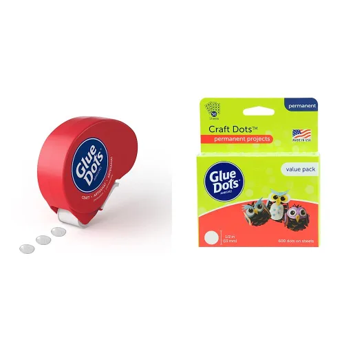 Glue Dots N' Go Dispensador con puntos para manualidades, (04484). 375 pulgadas, rojo, 200 unidades y 8961 1/2 pulgada escolar 600 unidades paquete