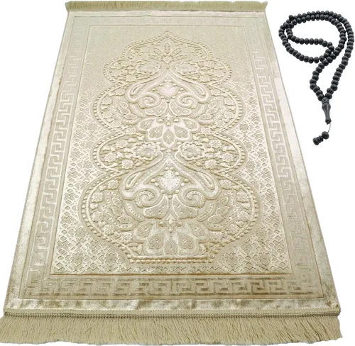 Miniatura 16 de Modefa Alfombra de oración de terciopelo de lujo con cuentas de oración, suave y elegante, alfombra musulmana turca Janamaz Sajada para hombres