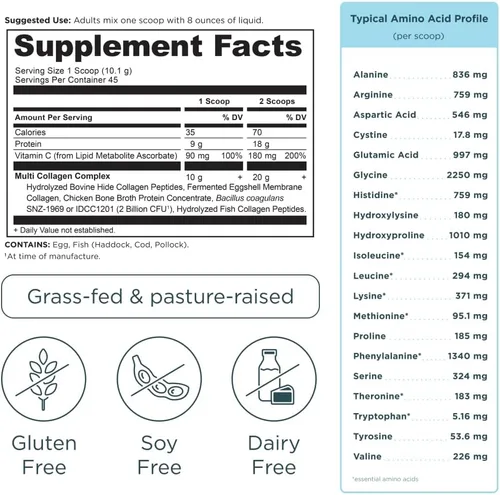 Miniatura 7 de Ancient Nutrition Proteína de colágeno en polvo con probióticos, proteína de colágeno múltiple sin sabor con vitamina C, 45 porciones, péptidos