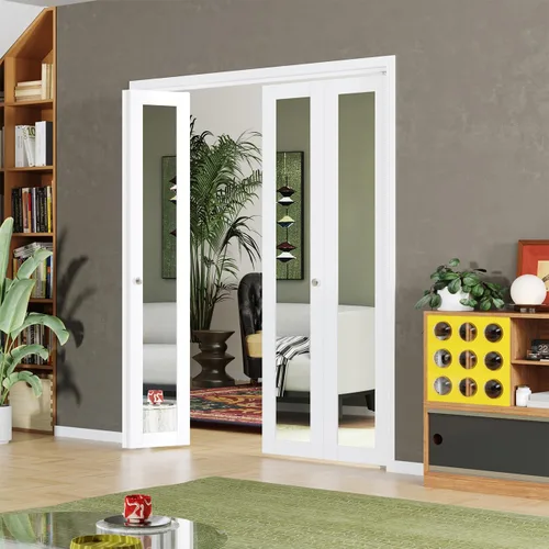 Miniatura 12 de BARNER HOME Puertas plegables, puertas de armario con espejo completo para abertura de 48" (doble 24") x 80", puerta plegable interior para despensa