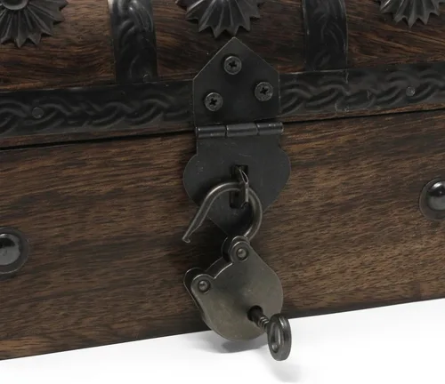 Miniatura 6 de Nautical Cove - Cofre del tesoro pirata hecho a mano para niños, premios y aula con cerradura y llaves de esqueleto – Caja de almacenamiento