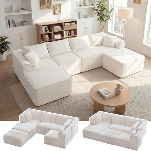 Miniatura 23 de Vesgantti 106" Boneless Couch with Chaise, U Shaped Deep Seat Comfy Cloud Modular Sofa Chenille Memory Foam Sectional Couches for Living Room