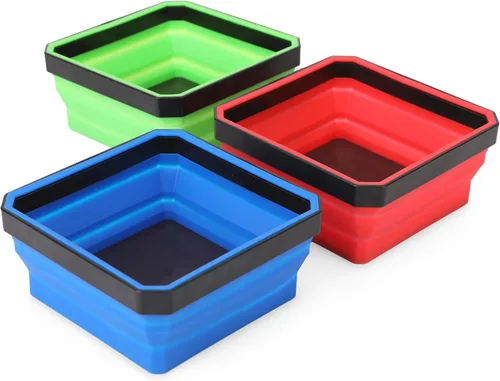 PR1ME Juego de Bandejas Magnéticas Plegables para Piezas, Bandeja Magnética Plegable, 3 Piezas de Cuencos Cuadrados de Silicona de 4.25 Pulgadas con