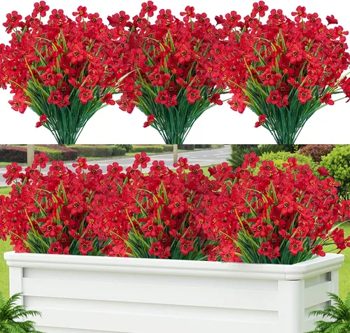 Miniatura 13 de Lnoicy - 24 piezas de flores artificiales para exteriores, decoración de flores de plástico, arbustos de flores falsas resistentes a los rayos UV