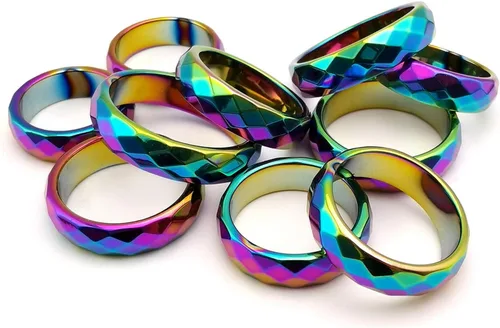 Miniatura 58 de Morchic - Anillos unisex de piedras de hematita, para equilibrar ansiedad, chakra raíz, (paquete de tamaños mixtos)