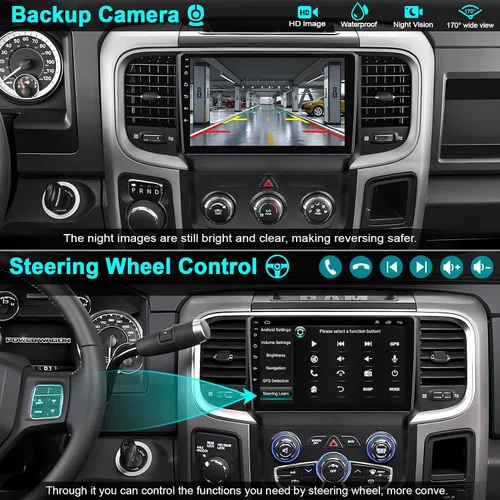Miniatura 4 de Radio de coche 4G+64G de 8 núcleos para Dodge 2013-2018 RAM 1500/2500/3500 (CA manual y automática), pantalla táctil IPS de 9 pulgadas estéreo